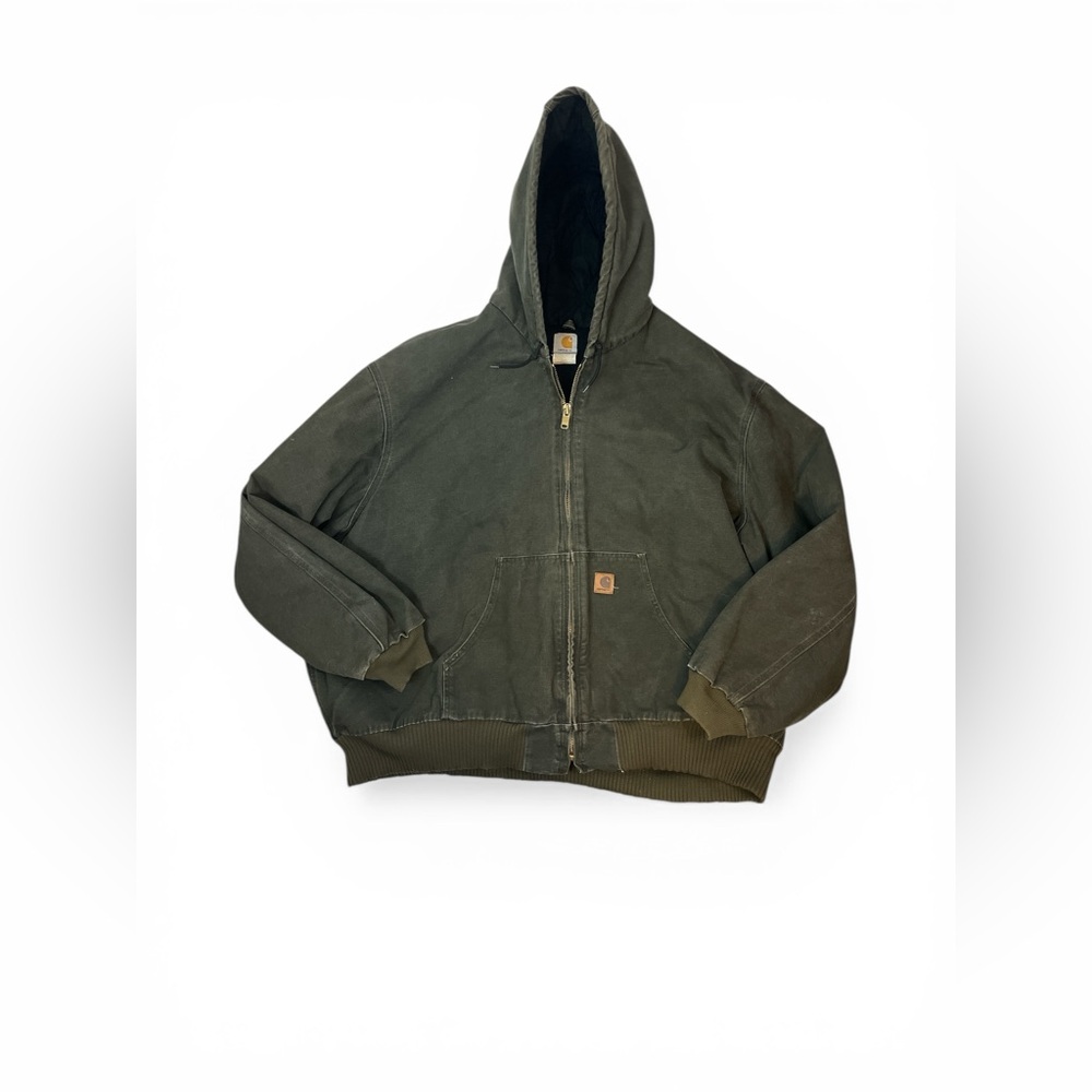Carhartt J130 Duck Jacket Green Quilt Lined Distressed Workwear 5XL Vintage